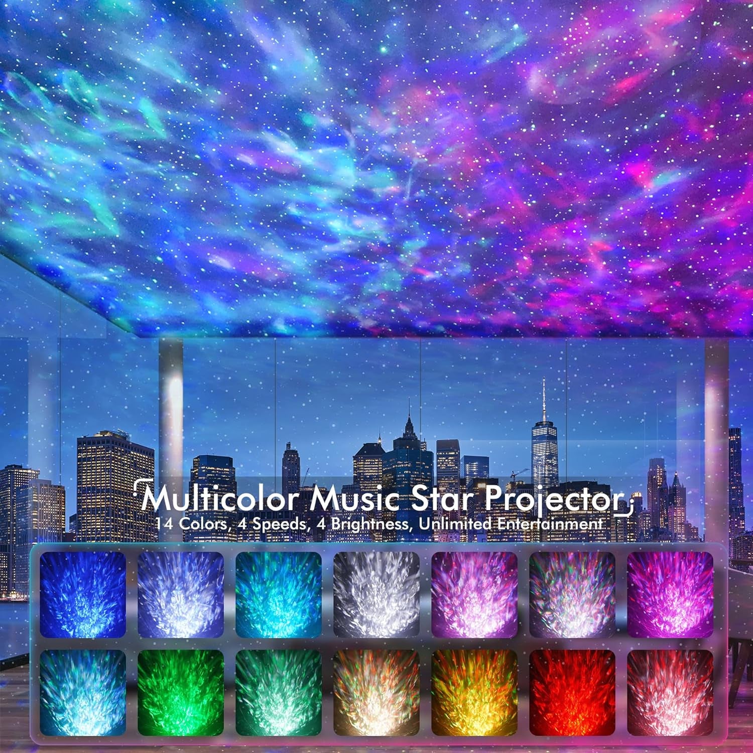 Galaxy Star Projector for Bedroom - Remote Control White Noise Bluetooth Speaker