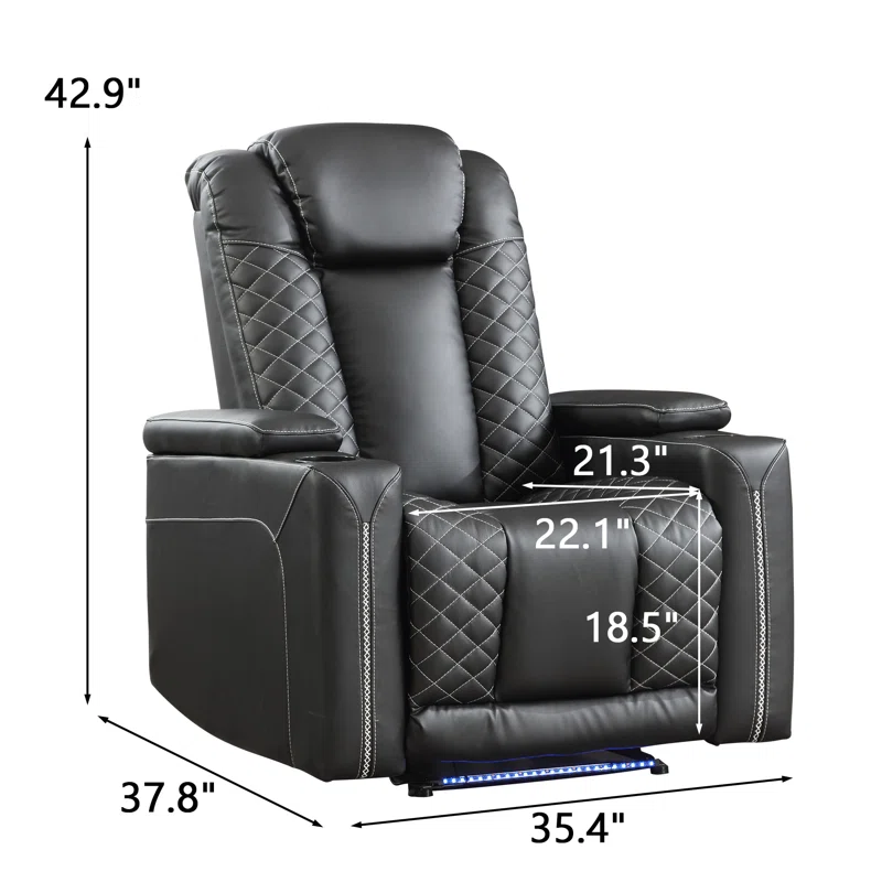 35.4'' Wide Modern Faux Leather Power Recliner Home Theater Individual Seat with Cup Holders