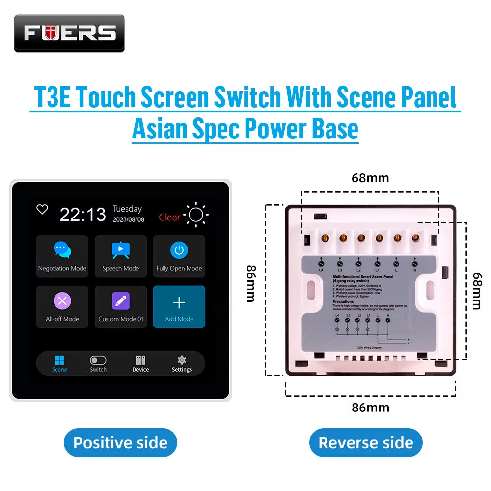 FUERS T3E Smart Control Panel Switch Smart Home Automation System Tuya Switch Scene Panel Intelligent Home Touch Screen Zigbee