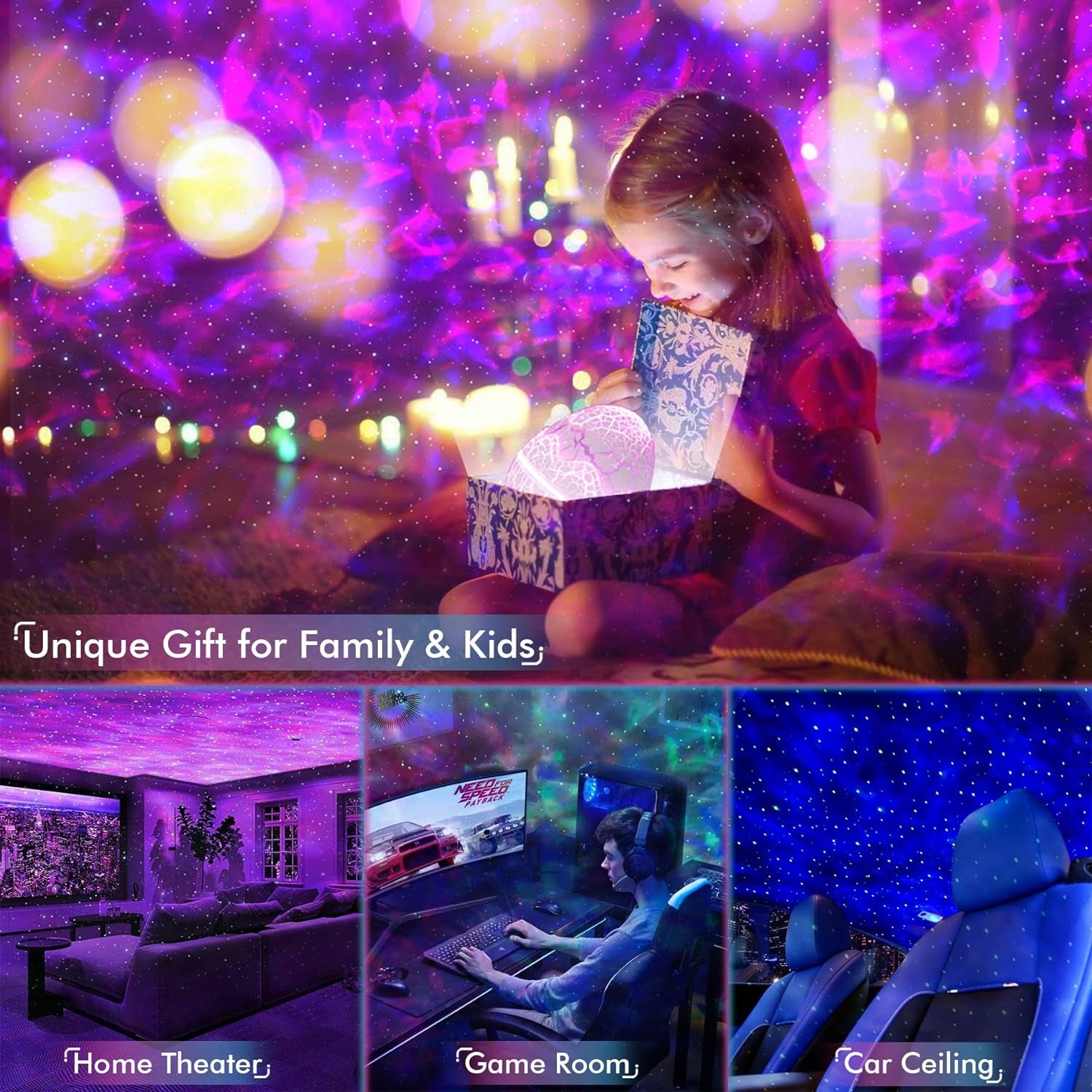 Galaxy Star Projector for Bedroom - Remote Control White Noise Bluetooth Speaker