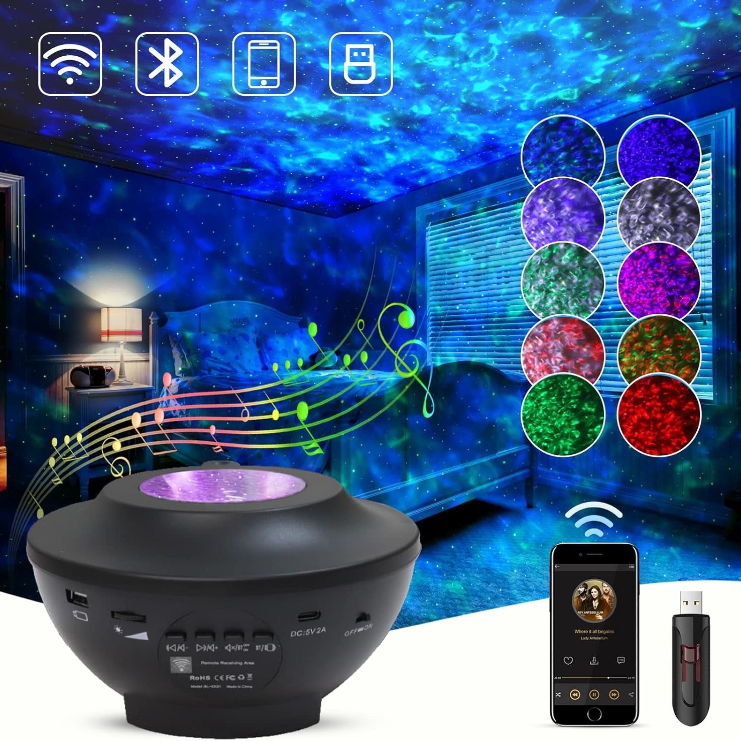 Star Night Light Projector with LED Galaxy Ocean Wave Nebula Starlight Projector with Bluetooth Music Speaker,Timer for Baby Bedroom,Game Room,Party,Birthday,Night Light Ambiance,Decoration