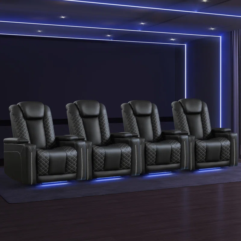 35.4'' Wide Modern Faux Leather Power Recliner Home Theater Individual Seat with Cup Holders