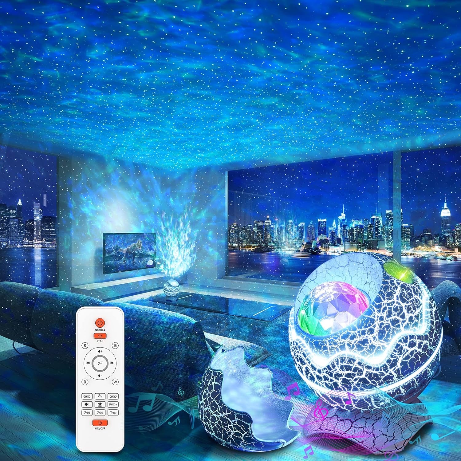 Galaxy Star Projector for Bedroom - Remote Control White Noise Bluetooth Speaker