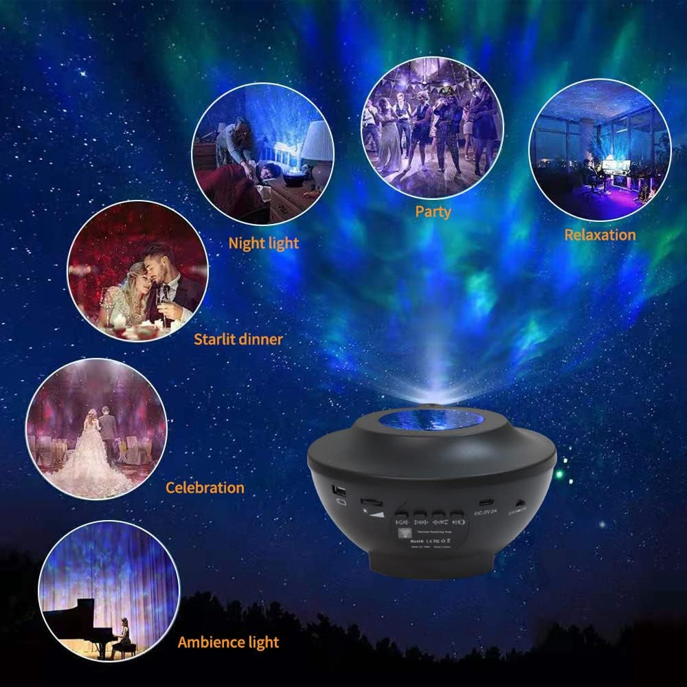 Star Night Light Projector with LED Galaxy Ocean Wave Nebula Starlight Projector with Bluetooth Music Speaker,Timer for Baby Bedroom,Game Room,Party,Birthday,Night Light Ambiance,Decoration