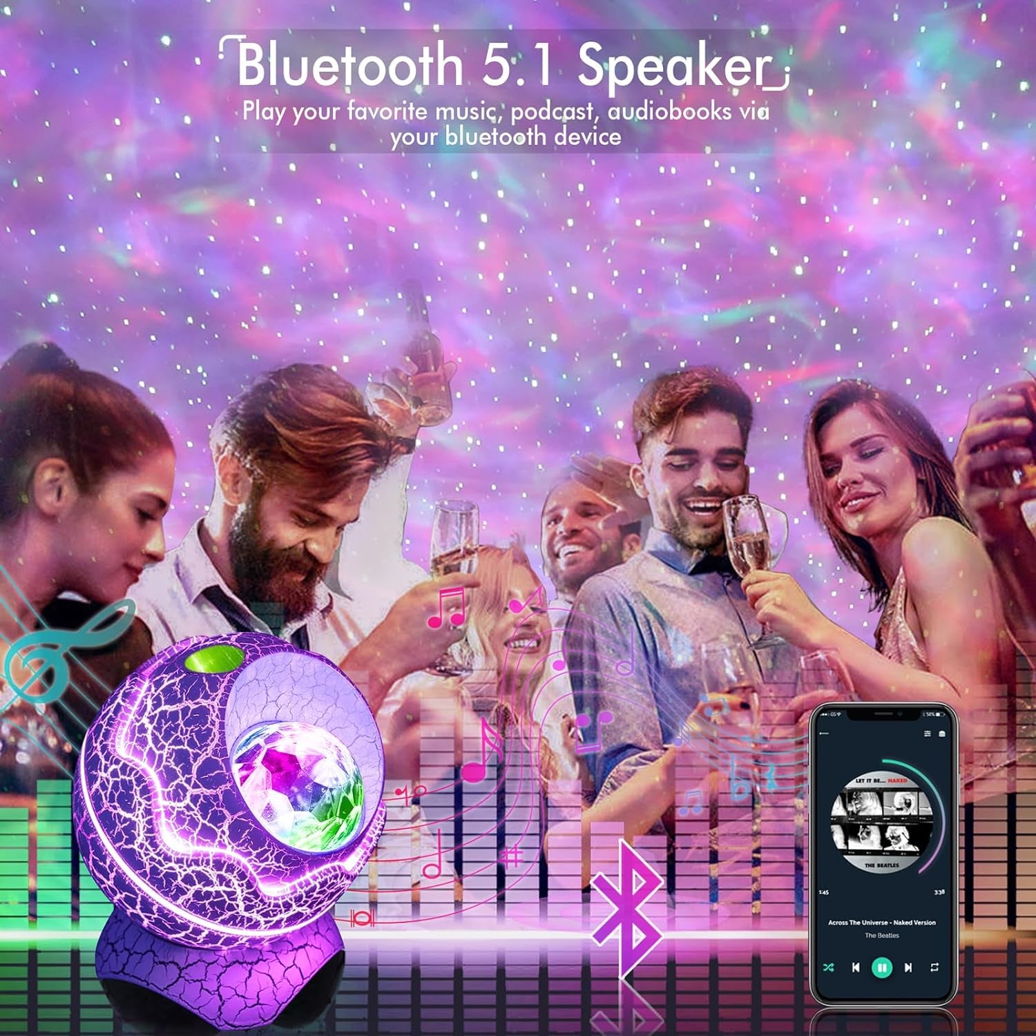 Galaxy Star Projector for Bedroom - Remote Control White Noise Bluetooth Speaker